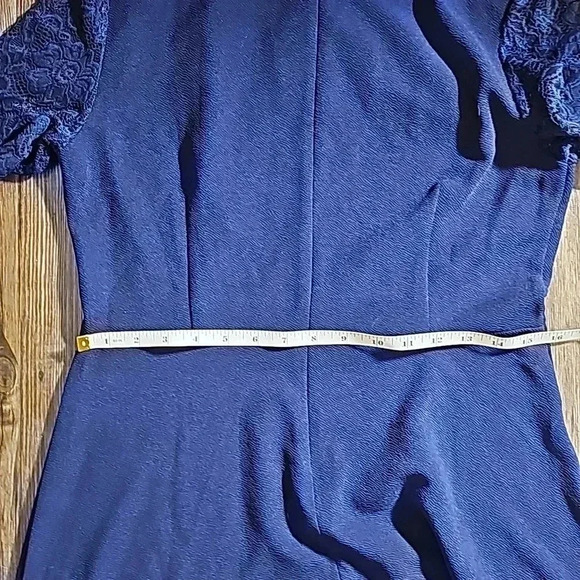 NWT Womens Homeyee Blue Crepe Lace Sleeve Maxi Dress Sz 10 - Picture 8 of 8